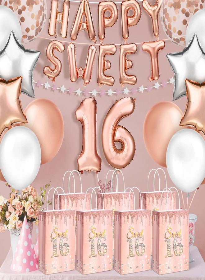 تيلينغ مجموعة تيلينج من 18 قطعة من هدايا حفلات عيد الميلاد السادس عشر، أكياس هدايا حلوى مع مقابض، زينة لحفلات عيد الميلاد السادس عشر (ذهبي وردي) - Image 5